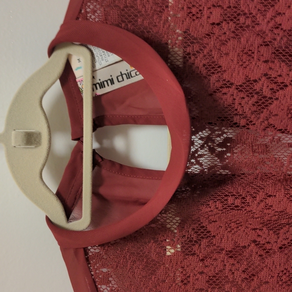 Lace and Sheer Crimson Top - Picture 2 of 5